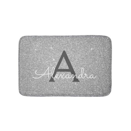 Tapis De Bain Glitter Argent Étincelle Monogramme Mat de bain (Devant)
