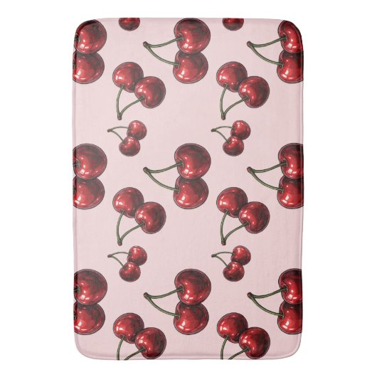 Tapis De Bain Glossy rouge cerises rose crème (devant Vertical)