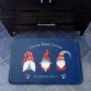 Tapis De Bain Gnome Sweet Gnome Cute Moderne Vacances Elf Navy