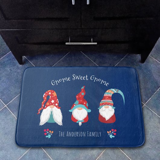 Tapis De Bain Gnome Sweet Gnome Cute Moderne Vacances Elf Navy