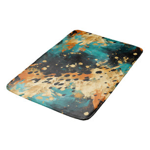 Tapis De Bain Gold Black Aqua Orange Leopard Abstrait