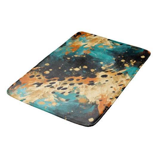 Tapis De Bain Gold Black Aqua Orange Leopard Abstrait (Angle)