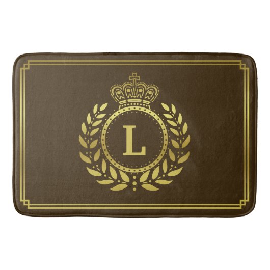 Tapis De Bain Gold Brown Laurel Wreath Crown Royal Monogramme (Devant)