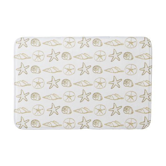 Tapis De Bain Gold Foil Look Sea Shells Chic Beach Elegant Blanc (Devant)
