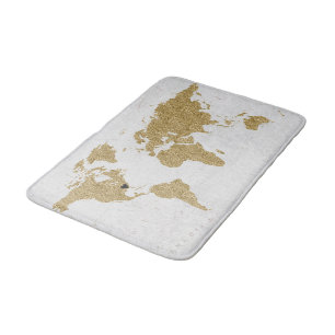 Tapis De Bain Gold Foil World Map Custom Moveable Heart Location