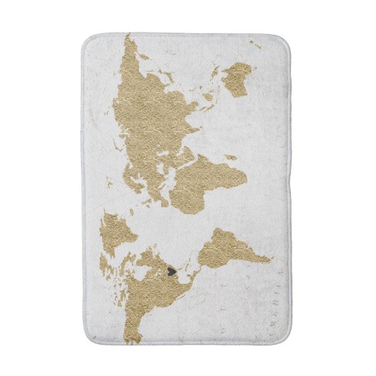 Tapis De Bain Gold Foil World Map Custom Moveable Heart Location (Devant (Vertical))