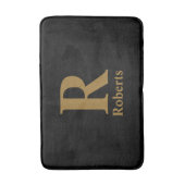 Tapis De Bain Gold Initial/Prénom/Famille Sur Noir (Devant (Vertical))