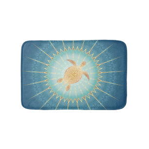 Tapis De Bain Gold Teal Turtle And Mandala