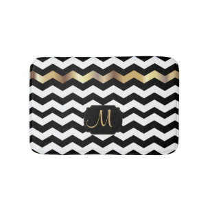 Tapis De Bain Gold, White & Black Chevron Design