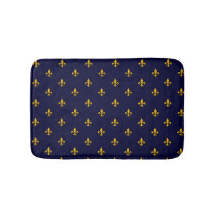 Tapis De Bain Golden Fleur de Lis sur Navy Blue