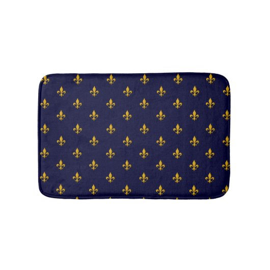 Tapis De Bain Golden Fleur de Lis sur Navy Blue (Devant)