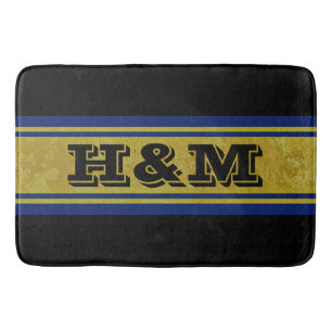 Tapis De Bain Golden Stripes - bleu foncé + votre texte et vos i