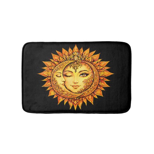 Tapis De Bain Golden Sun Moon Boho Goddess | Celestial Mandala (Devant)