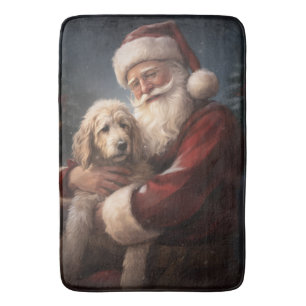 Tapis De Bain Goldendoodle avec Noël Festif du Père Noël
