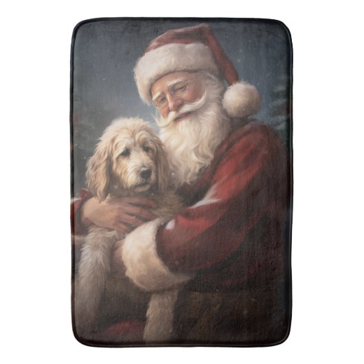 Tapis De Bain Goldendoodle avec Noël Festif du Père Noël (devant Vertical)