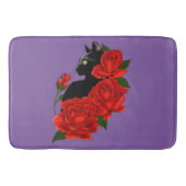 Tapis De Bain Gothique Chat Noir Roses Rouges Violet (Devant)