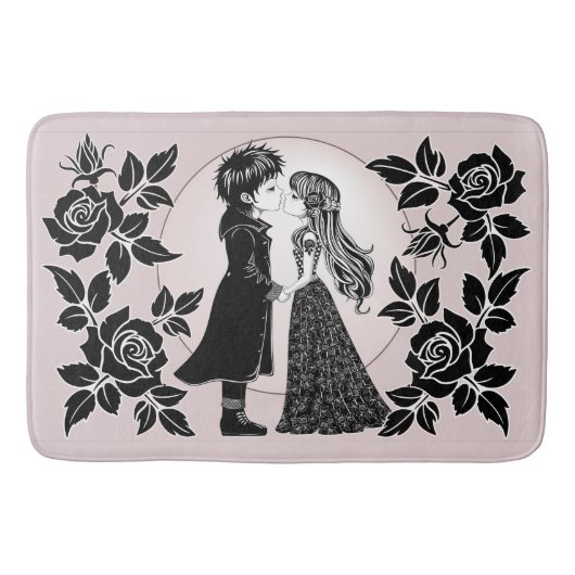 Tapis De Bain Gothique Emo Enfants Kiss Valentine's Day (Devant)