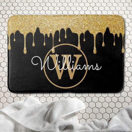 Tapis De Bain Gouttes de paillettes dorées Monogramme Écriture é