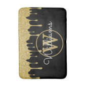 Tapis De Bain Gouttes de paillettes dorées Monogramme Écriture é (Devant (Vertical))