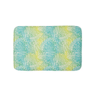 Tapis De Bain Gradient jaune et bleu vintage floral