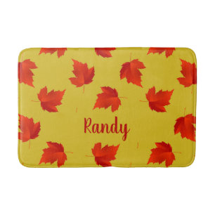 Tapis De Bain Gradient rouge sec feuille nom personnalisé jaune