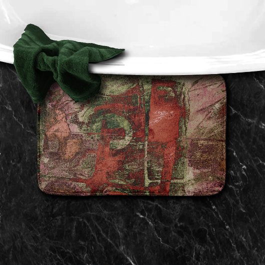 Tapis De Bain Graffiti peint Grunge Automne Rouge Vert rouille