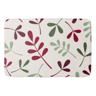 Tapis De Bain Grand Assorti Feuille rouges & verts sur crème