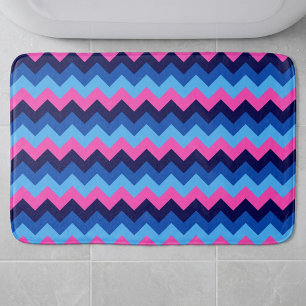 Tapis de bain grand format à motif chevron bleu ro