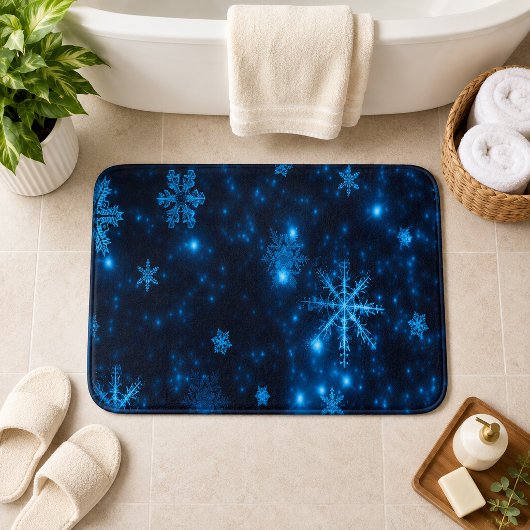 Tapis de bain grand format Deep Blue et flocons de
