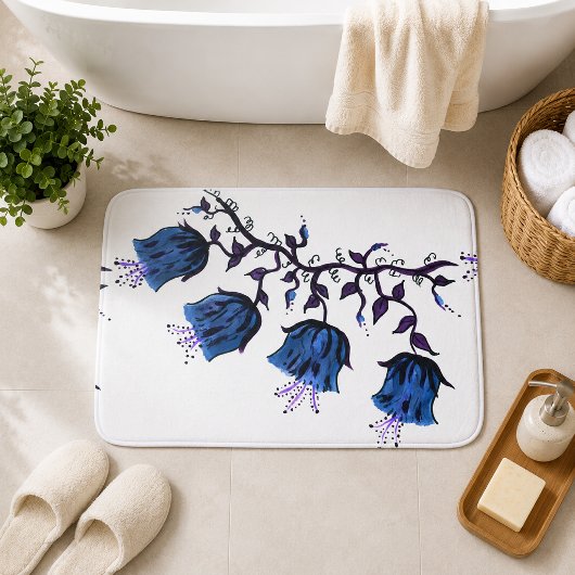 Tapis de bain grand format Fleurs de vigne Blue Ca