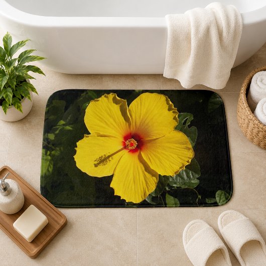 Tapis de bain grande fleur d'hibiscus jaune
