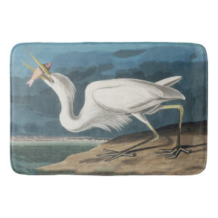 Tapis De Bain Grande Peinture de la faune d'Audubon Heron blanc
