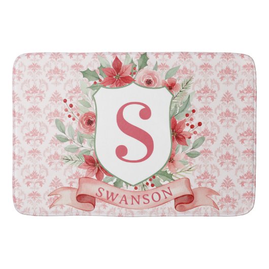 Tapis De Bain Grandmillennial Holiday Crest | Christmas Monogram (Devant)