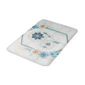 Tapis De Bain Graphique floral bleu et Turquoise, "Revitalisant  (Angle)