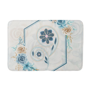 Tapis De Bain Graphique floral bleu et Turquoise, "Revitalisant 