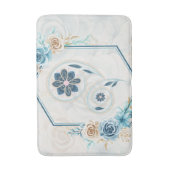 Tapis De Bain Graphique floral bleu et Turquoise, "Revitalisant  (Devant (Vertical))