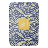 Tapis De Bain Gras bleu jaune Abstrait Ikat Monogramme (devant Vertical)