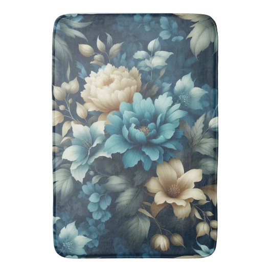 Tapis De Bain Gras en bleu et florale de crème délicate (devant Vertical)