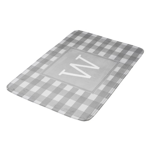 Tapis De Bain Gray Buffalo Plaid Monogram Mat (Angle)