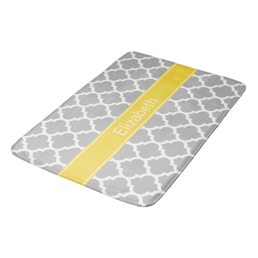 Tapis De Bain Gray White Moroccan #5 Pineapple Name Monogram (Angle)