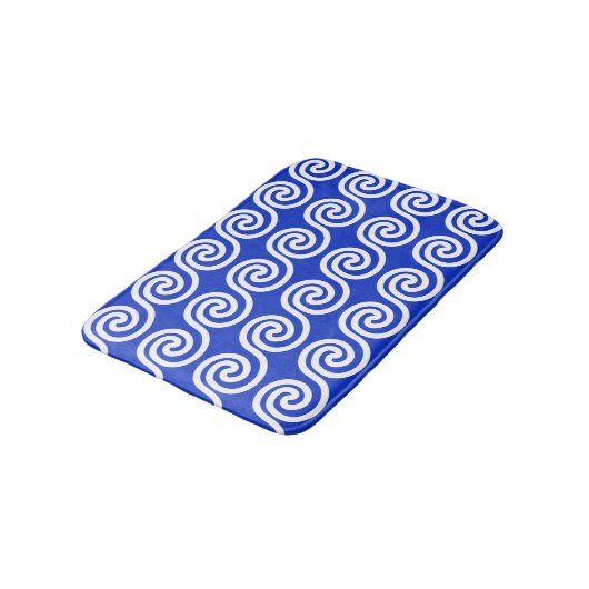 Tapis De Bain Grec Meander Key Waves Motif Bleu (Angle)
