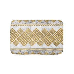Tapis De Bain Greek Meander - Greek Key White Marble and Gold