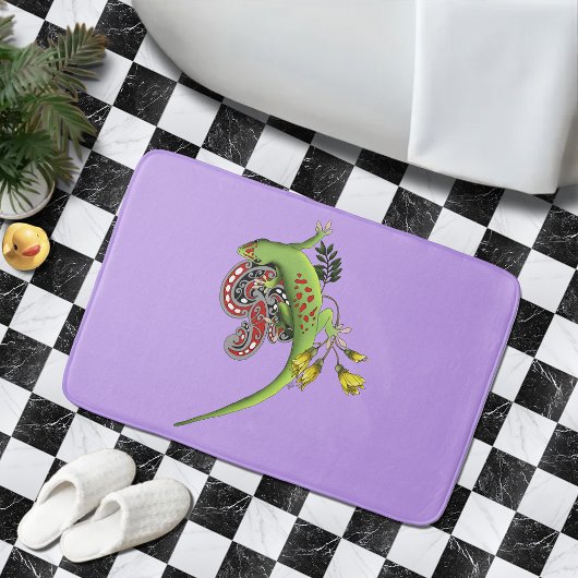 Tapis De Bain Green Gecko Tribal Purple