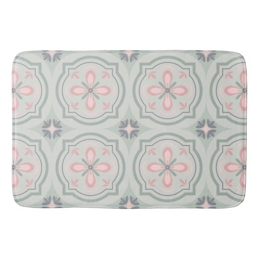 Tapis De Bain Green Pastel Floral Tiles (Devant)