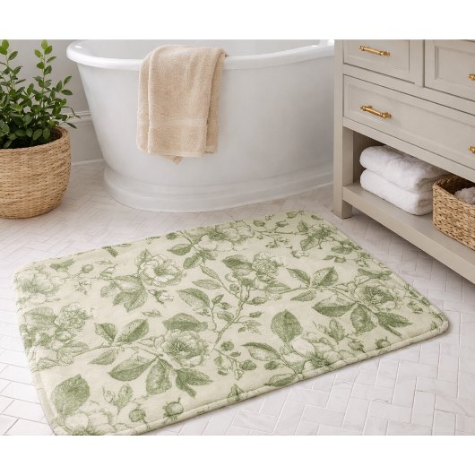 Tapis De Bain Green Vintage Botanical Toile Pattern
