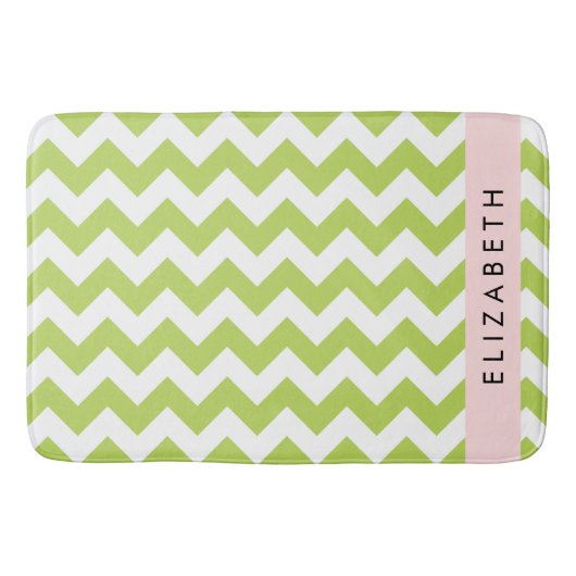 Tapis De Bain Green Zigzag, Green Chevron, Votre Nom (Devant)