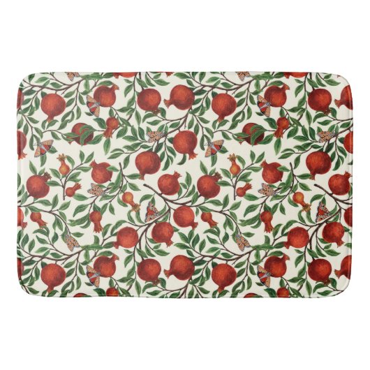 Tapis De Bain Grenades et papillons Bella sur blanc (Devant)