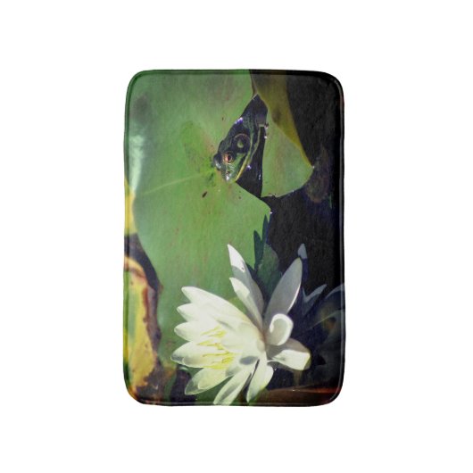 Tapis De Bain Grenouille Admirant L'Eau Lily Lotus Fleur (Devant (Vertical))