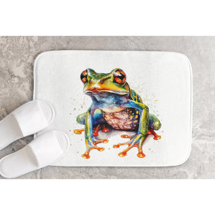 Tapis De Bain grenouille arboricole colorée en aquarelle