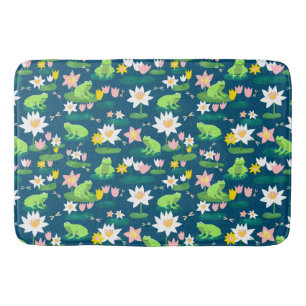 Tapis De Bain Grenouilles et Lily Pads Cute Custom Navy BLue